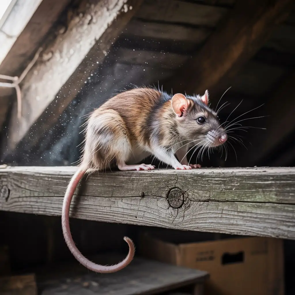 A rat, representing the roof rats that enter Tallahassee attics from tree canopy